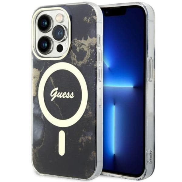 Guess iPhone 14 Pro Max Mobilskal MagSafe Guld Marble - Sort Black