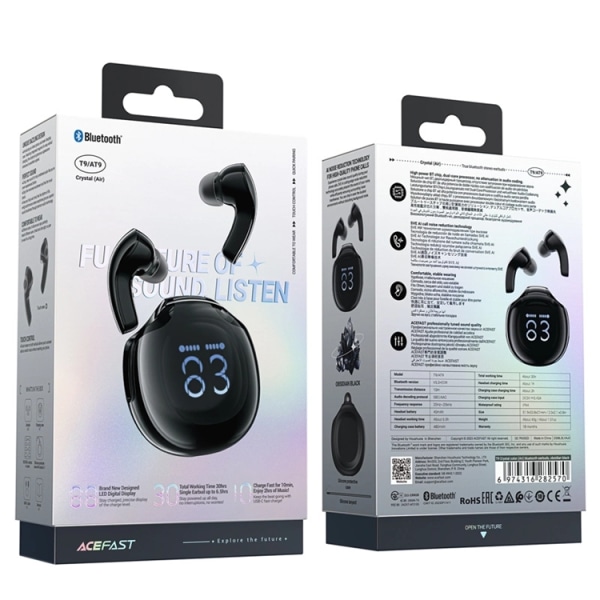 Acefast T9 Bluetooth 5.3 In-Ear Langattomat Kuulokkeet - Musta