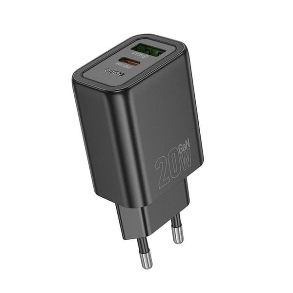 Hoco Snabbladdare 20W 1xUSB-A 1xUSB-C PD QC3.0 3A N61 - Svart Svart