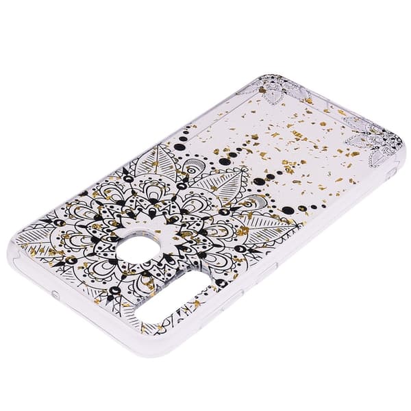 Glitter Mobilskal till Samsung Galaxy A50 - Black Flower Mönster