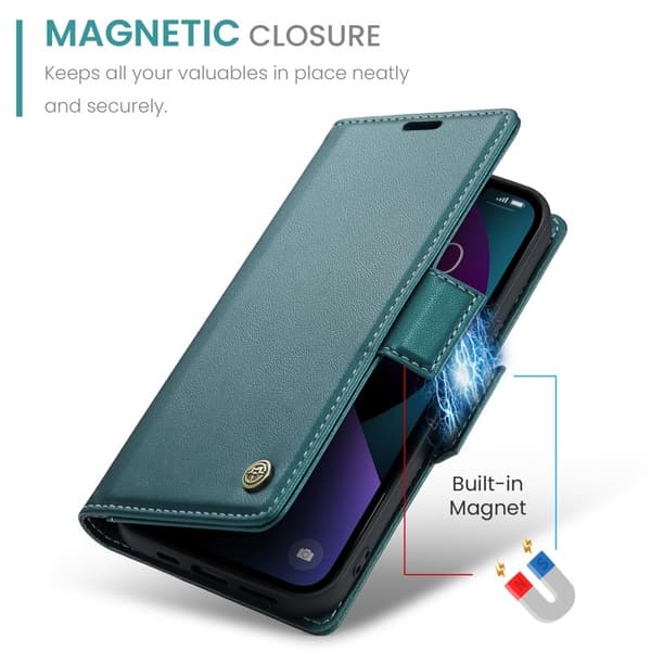 CASEME Plånboksfodral Konstläder till iPhone 15 RFID-Skydd - Grön