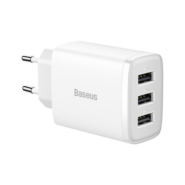Baseus EU Compact Väggladdare 3x USB 17W - Vit Vit