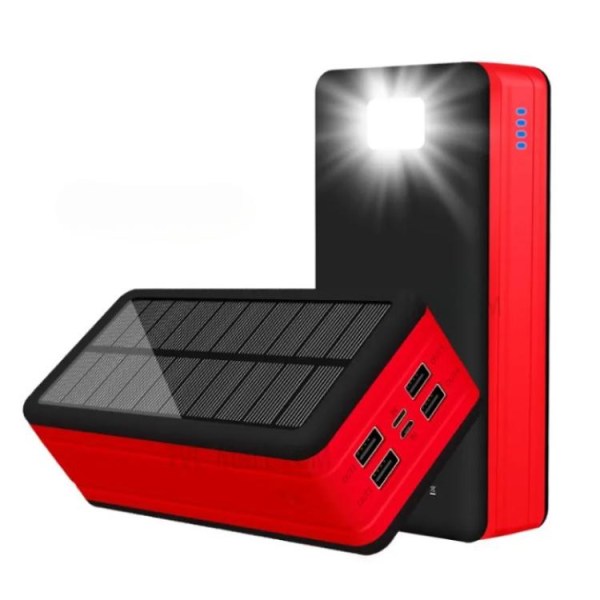 Solar Powerbank 50000mAH med Camping Light - Röd