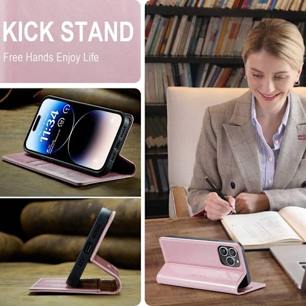 CASEME 003 Plånboksfodral Konstläder iPhone 14 Pro Max Stöd Rosa