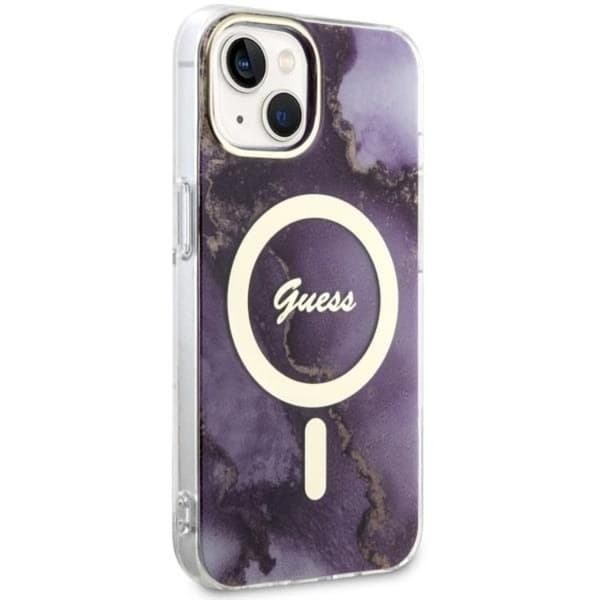 Guess iPhone 14 Mobilskal MagSafe Guld Marble - Lila Lila