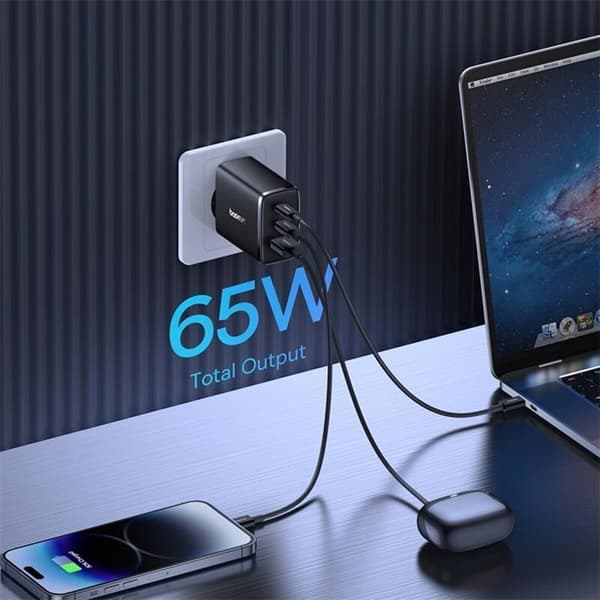 Baseus GaN seinäteulaite 2x USB-C - USB-A 65W Cube Pro - Musta Black