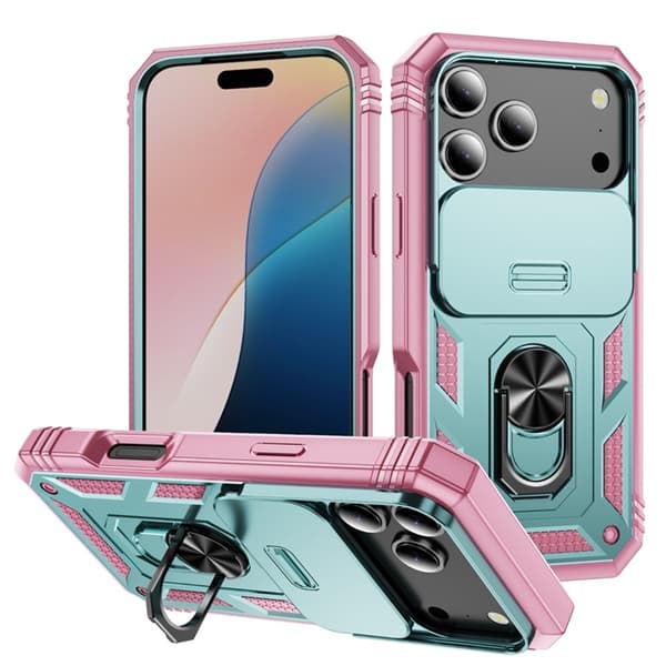 Mobilskal till iPhone 17 Pro Slide Camshield Kickstand - Grön/Rosa Grön
