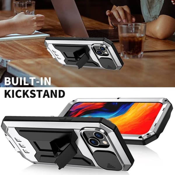 R-JUST Mobilskal till iPhone 14 Plus med Kickstand i Silver och Glas