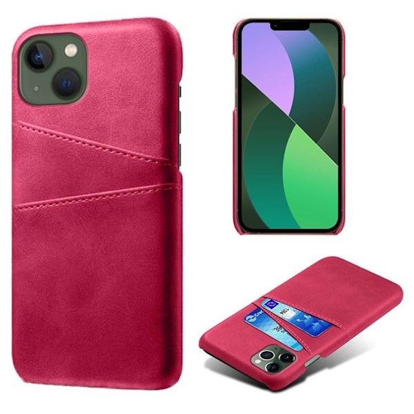 iPhone 14 Plus Skal Korthållare PU Läder - Magenta