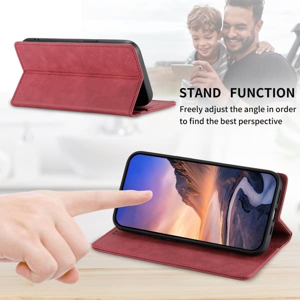 Samsung Galaxy S26+ Plånboksfodral RFID Skydd Konstläder - Röd