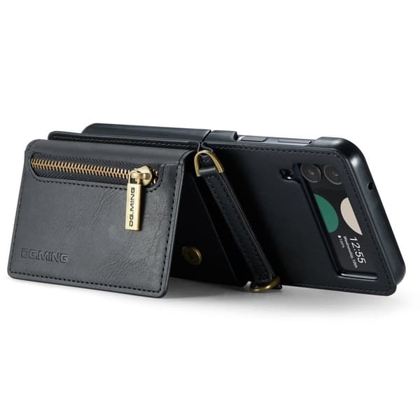 DG.MING Konstläder Plånboksfodral för Samsung Galaxy Z Flip3 5G - Svart