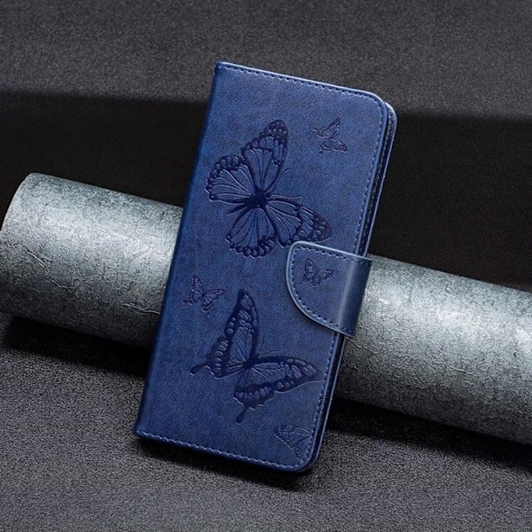 iPhone 14 Pro Max Plånboksfodral Butterflies Imprinted - Mörkblå