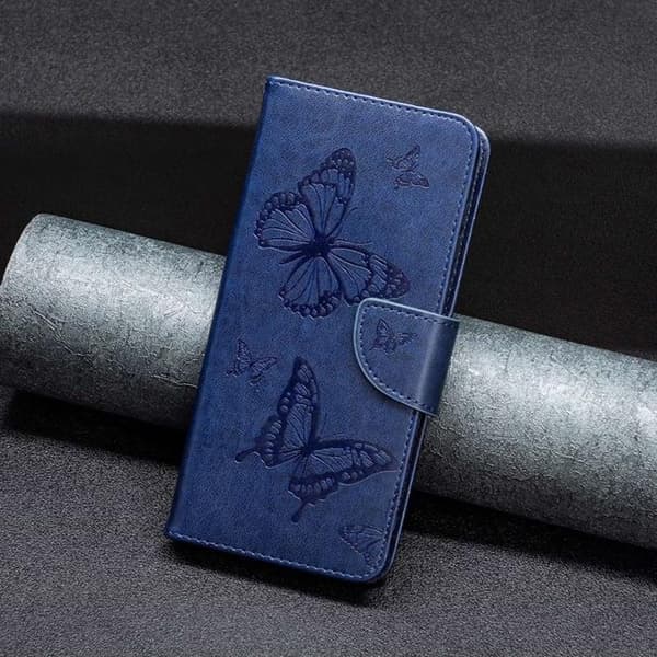 iPhone 14 Pro Max Plånboksfodral Butterflies Imprinted - Mörkblå Blå
