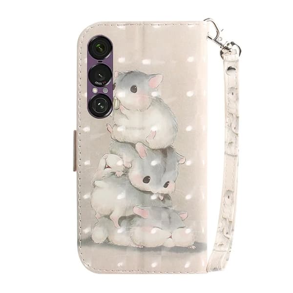 Sony Xperia 1 VII Konstläder Plånboksfodral med Handledsrem - Squirrels Beige