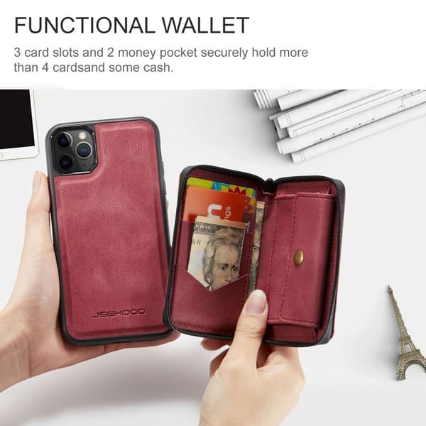 JEEHOOD iPhone 11 Pro Max Plånboksfodral Konstläder TPU Röd