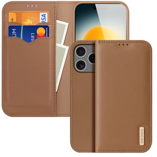 DUX DUCIS Hivo iPhone 17 Pro Plånboksfodral Äkta läder - Brun Brun
