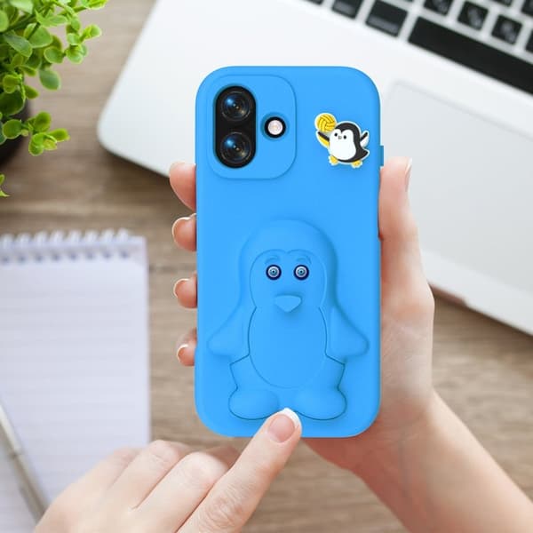 D.G Ming Mobilskal till iPhone 16 Penguin Design Kickstand EVA - Blå