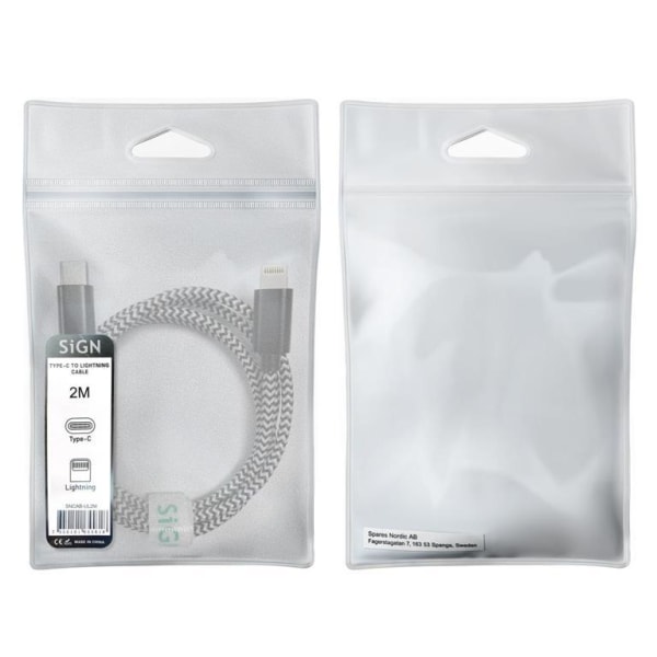 SiGN Skin USB-C till Lightning Kabel 2.1A, 2m - Svart/Vit