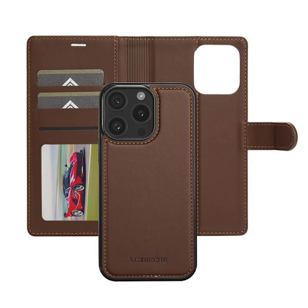 LC.IMEEKE L2 Series iPhone 14 Pro Max Plånboksfodral Konstläder - Brun