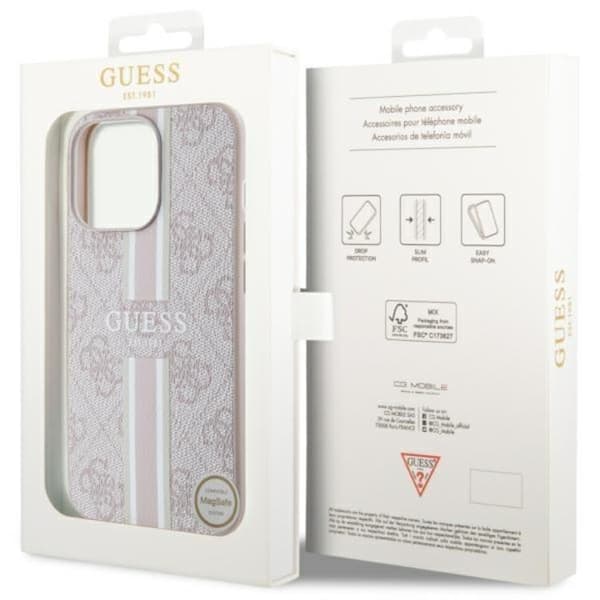 Guess Mobilskal till iPhone 13 Pro Max MagSafe Printed Stripes - Rosa Rosa
