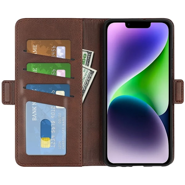 iPhone 15 Plus Plånboksfodral Omvirat - Brun