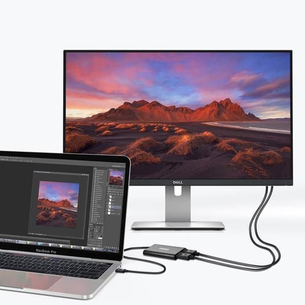 Choetech Kontaktadapter USB-C 2x DisplayPort 4K 60Hz - Svart Svart