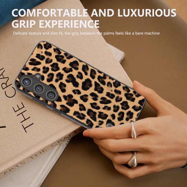 ABEEL Mobilskal till Samsung Galaxy S24 Läder Coated Leopard Champagne Guld