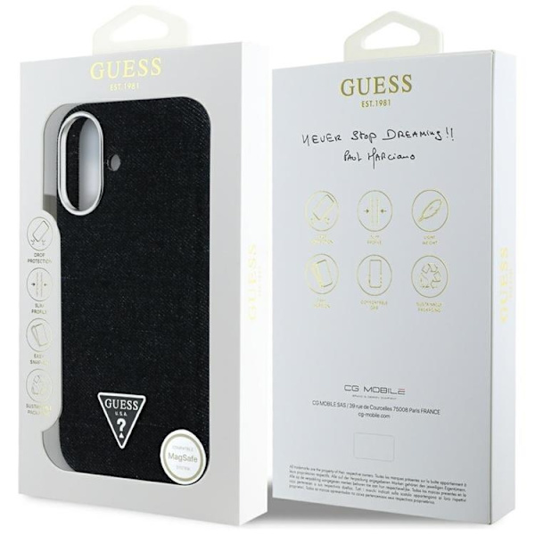 Guess Telefontaske til iPhone 16 MagSafe Denim Triangle Logo - Sort