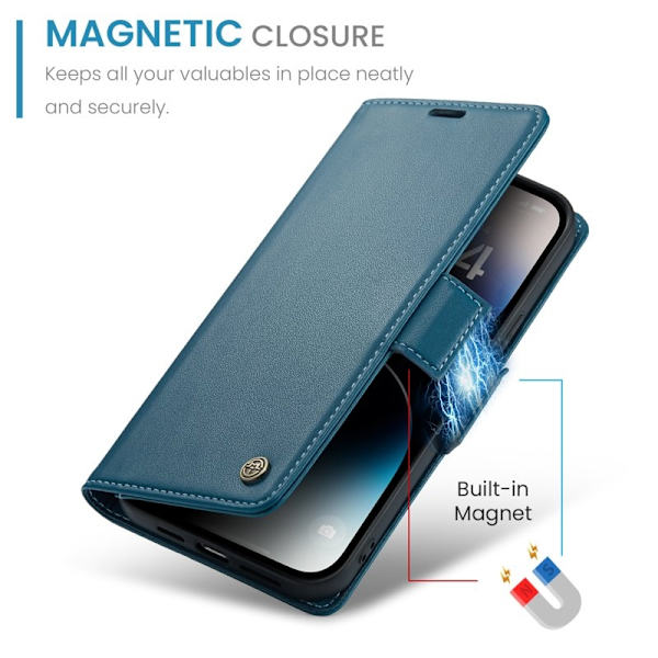 CASEME iPhone 15 Pro Plånboksfodral Konstläder RFID-Skydd Blå