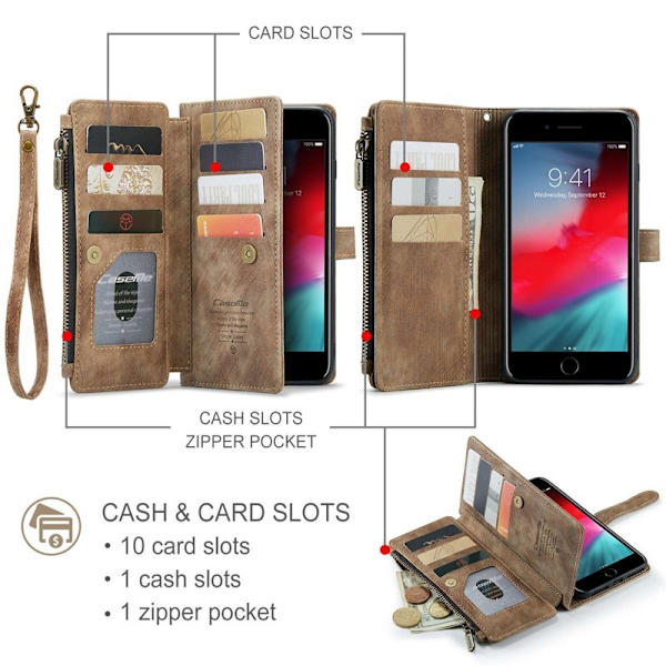 CASEME C30 Plånboksfodral för iPhone 6 Plus/6s Plus - Brun Konstläder