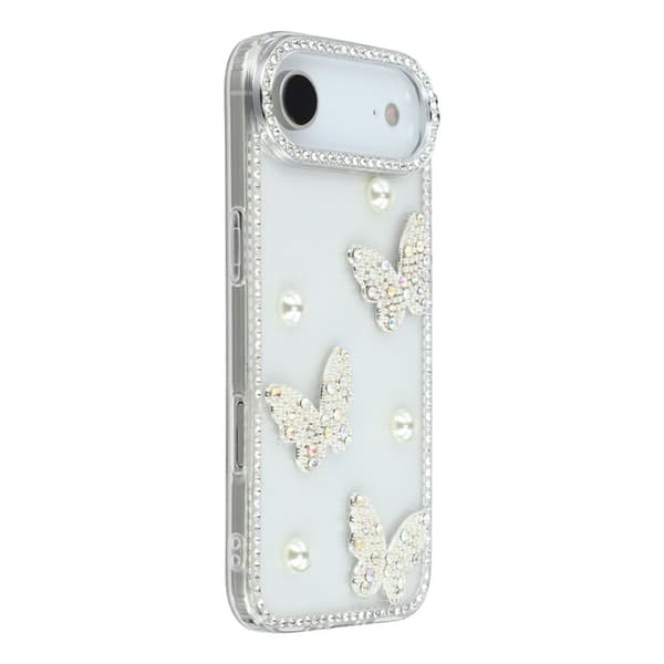 Mobilskal till iPhone Air Rhinestone Edge Pearl Butterfly Transparent