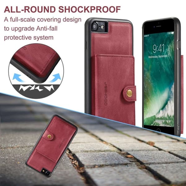 JEEHOOD iPhone 7/8/SE (2020/2022) Plånboksfodral med Röd