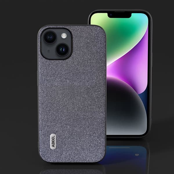 ABEEL Mobilskal till iPhone 14 Plus Glitter Svart PU Läder TPU Skydd