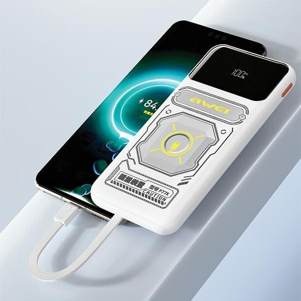 Awei Powerbank 10000mAh 22.5W m/USB-C/Lightning Kabel - Sort Black