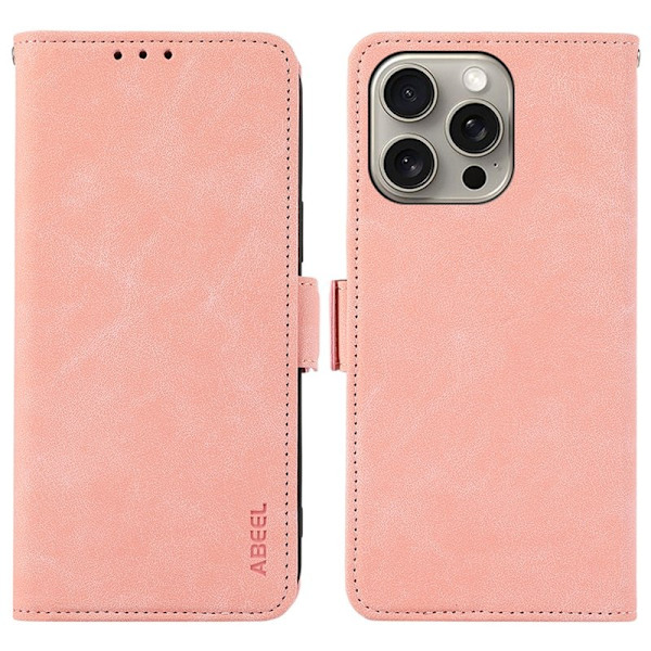 ABEEL iPhone 12 Pro Plånboksfodral Konstläder RFID-Skydd Magnetisk - Rosa