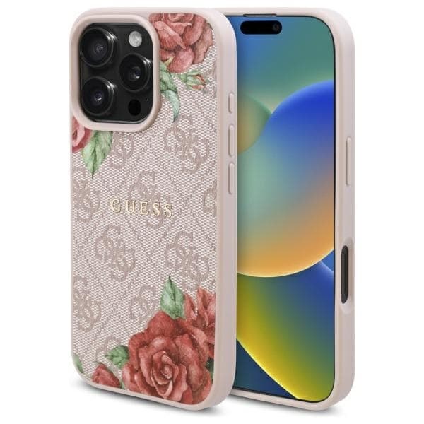 Guess telefonetui til iPhone 16 Pro MagSafe 4G Blomsterprint - Lyserød Rosa