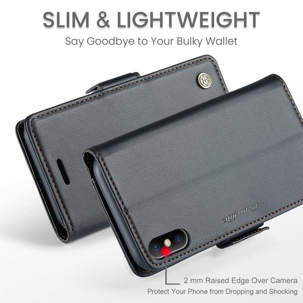 CASEME Series Plånboksfodral Konstläder för iPhone XS - Svart