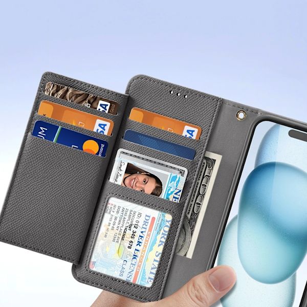 Dux Ducis iPhone 15 Plånboksfodral Lawa Läder - Grå Grå