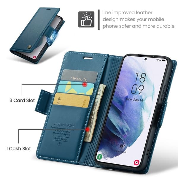 CASEME Plånboksfodral Konstläder för Samsung Galaxy S21 5G - Blå