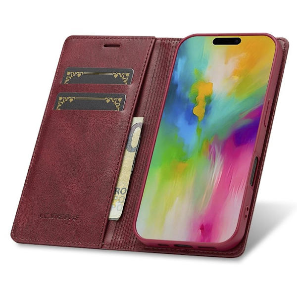 LC.IMEEKE iPhone 16 Plus Plånboksfodral Konstläder - Röd