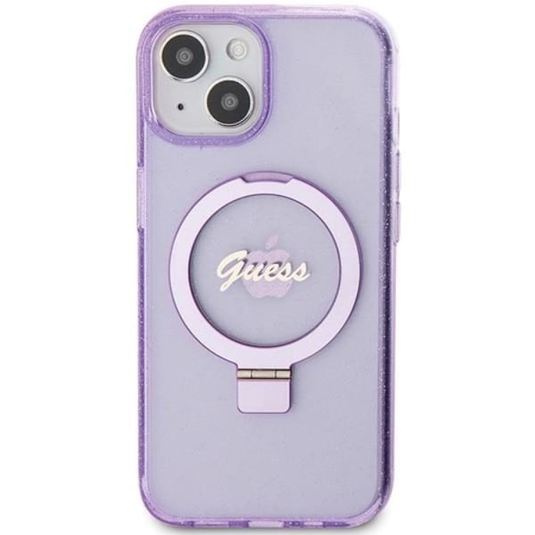 Guess iPhone 15/14 Plus Mobilskal Magsafe Ringställ Script Glitter - Lila