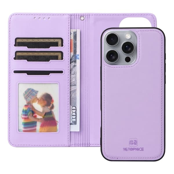 BETOPNICE iPhone 16 Pro Max Plånboksfodral - Detachable Konstläder- Lila