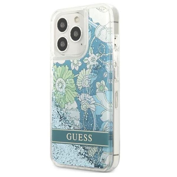 Guess iPhone 13 Pro Cover Flower Liquid Glitter - Grøn Grön