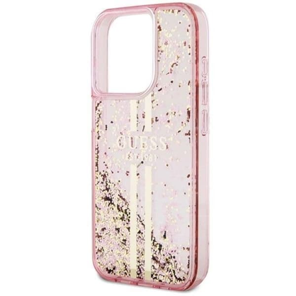 Guess Mobilskal till iPhone 15 Pro Liquid Glitter Gold Stripes Rosa
