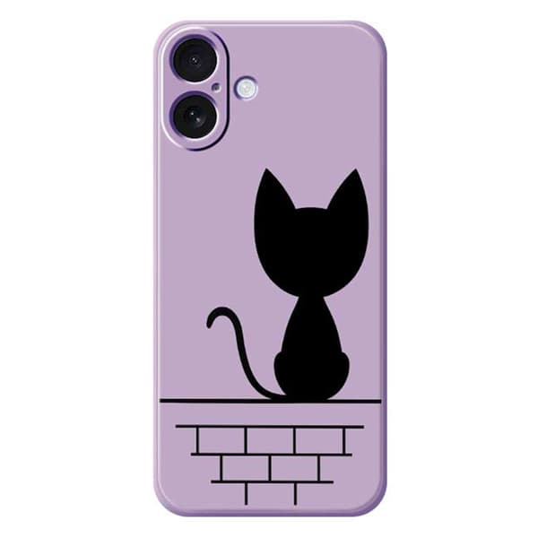 Mobilskal till iPhone 17 Black Cat on the Wall - Lila Lila