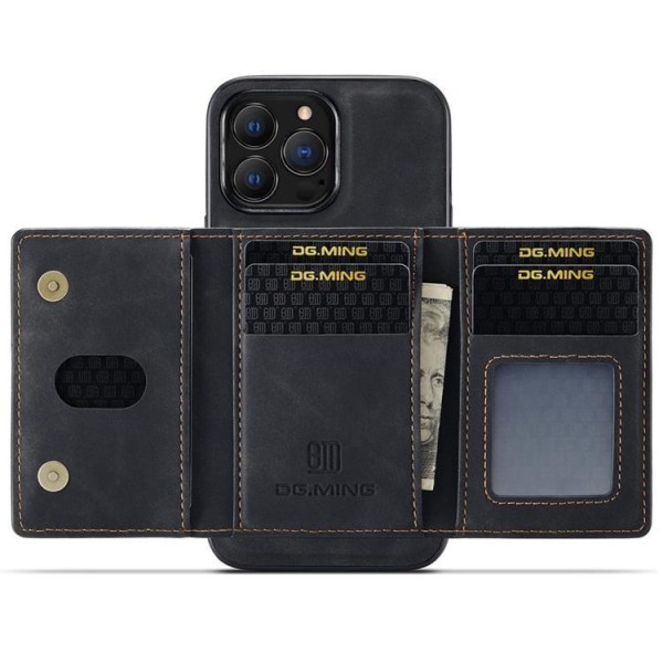 DG.MING iPhone 14 Pro Wallet Case M2 Aftagelig 2i1 - Sort