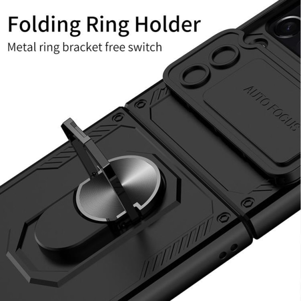 GKK Galaxy Z Flip 4 Case Ring Holder Panssarijalusta - musta