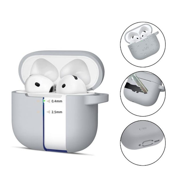 Tech-Protect Airpods 4 Skal Silikon Hook - Crayon Grå Grå