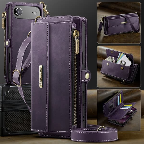 CASEME iPhone Air Konstläder Plånboksfodral RFID-Skydd Zipper Lila