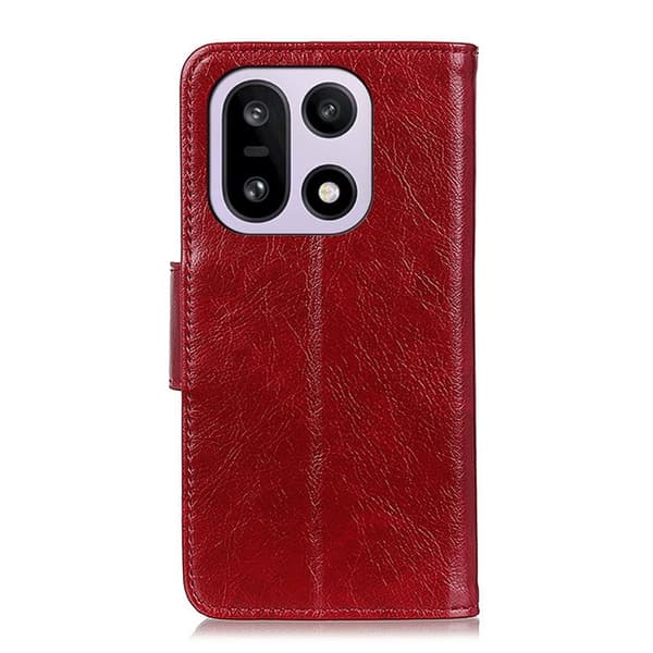 OnePlus 15 5G Plånboksfodral Nappa Texture Äkta läder Röd